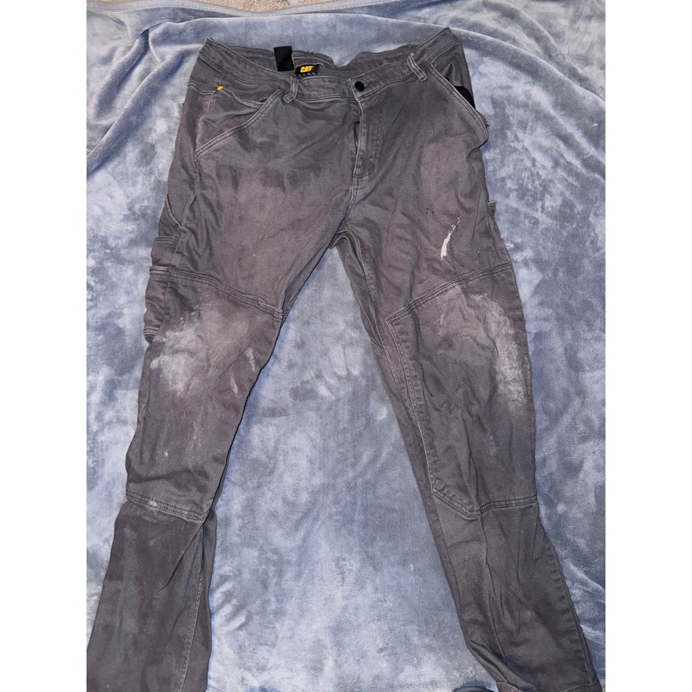 CAT Caterpillar Mens Work Pants 38x34 Gray Cargo Utility Carpenter Trousers